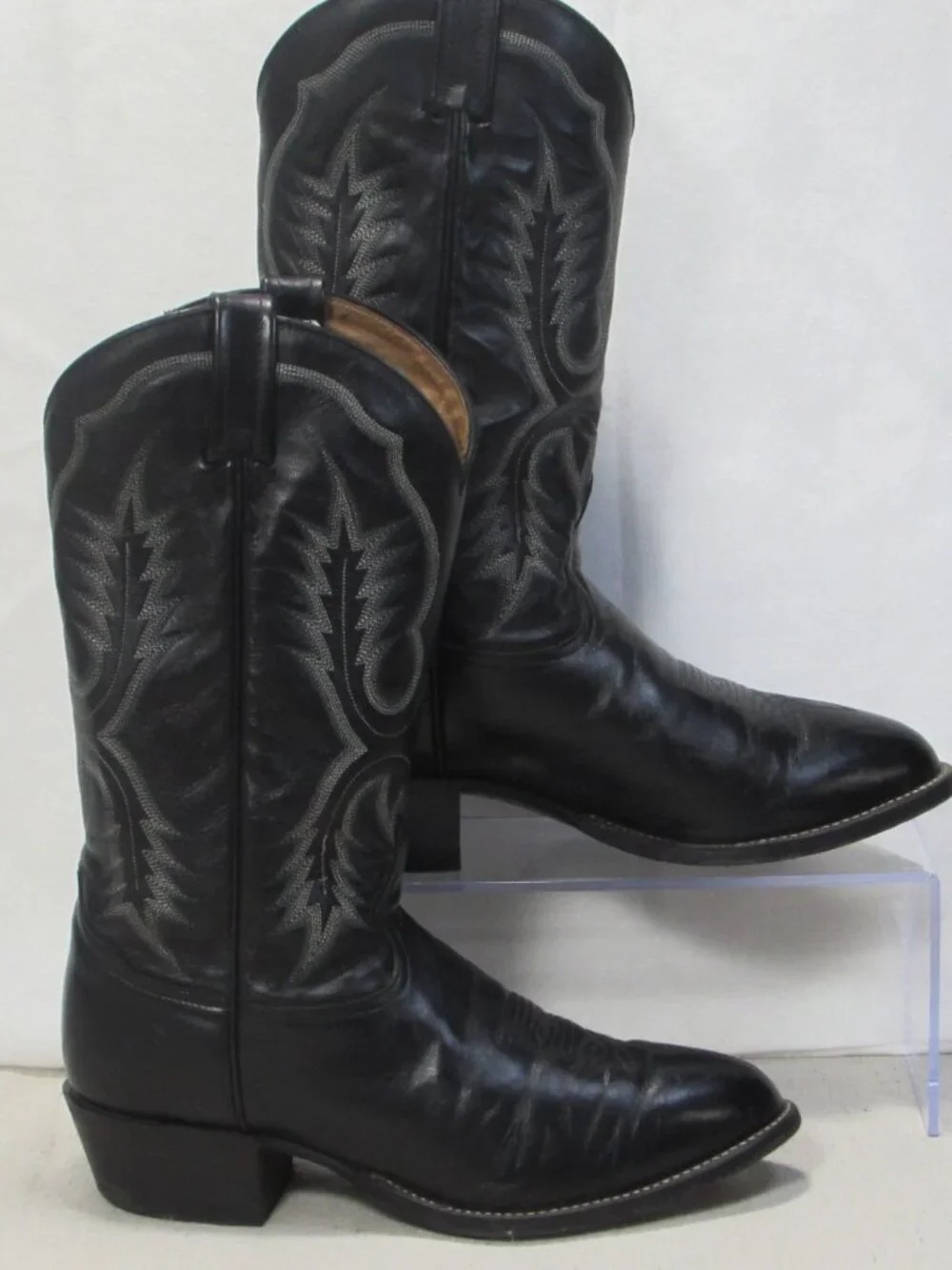 Tony Lama Black Leather Cowboy Boots Men's Size 9.5 D Made in USA 2007